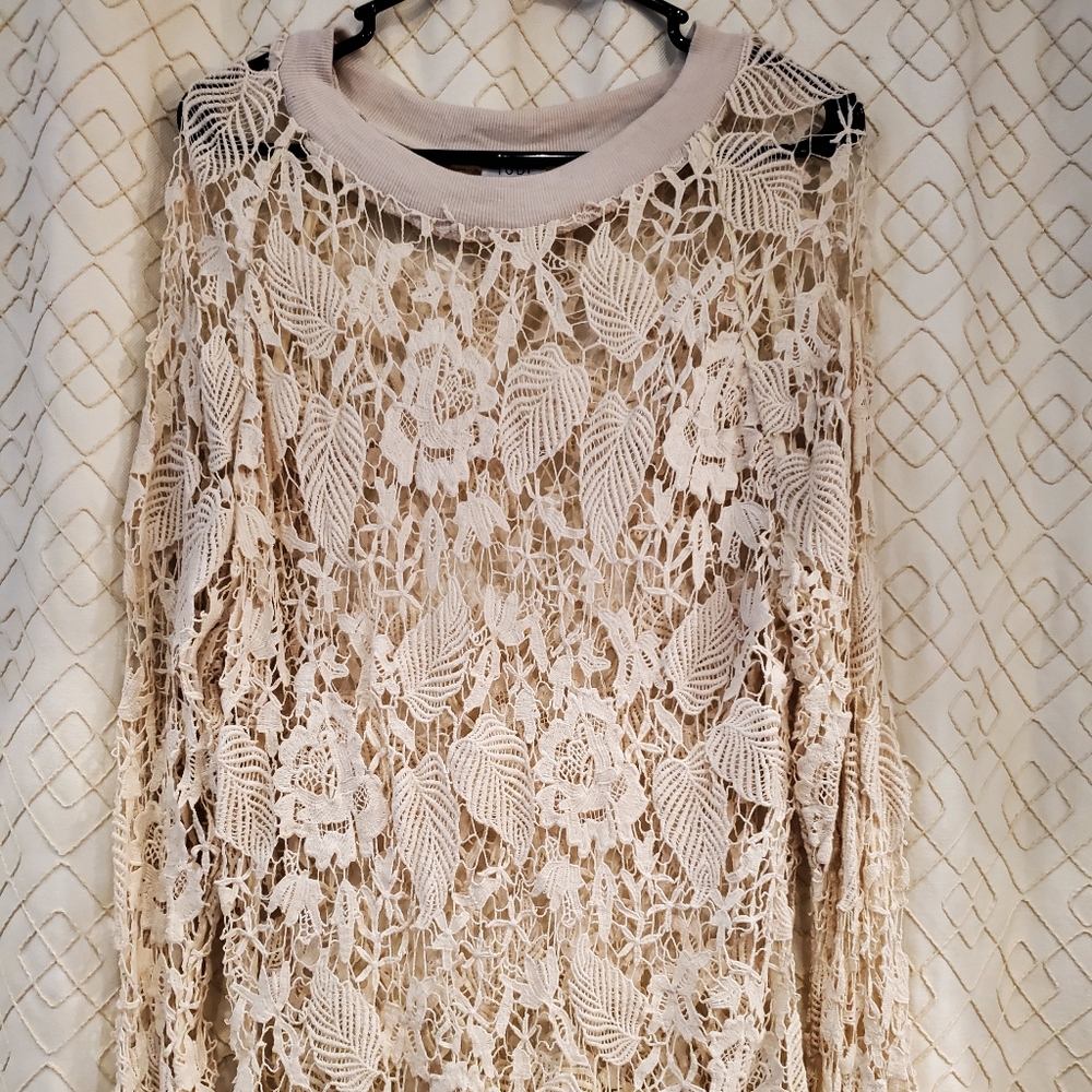 TOBI Open Lace Crew Sweater